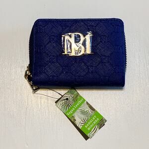 Badgley Mischka Electric Blue Zip Around Wallet Vegan Leather Monogram NWT